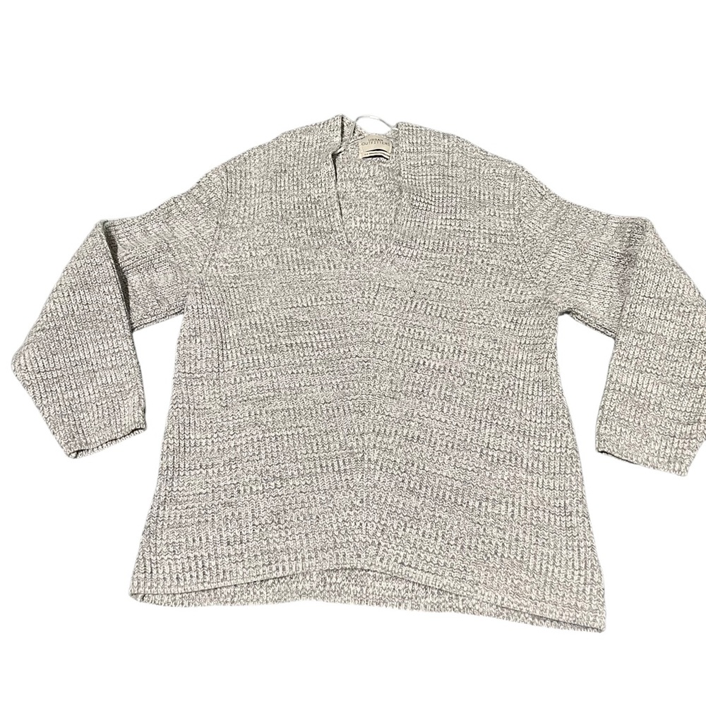 Urban Outfitters Grey Marled V-Neck Chunky Ribbed Knit Oversized Sweater Small